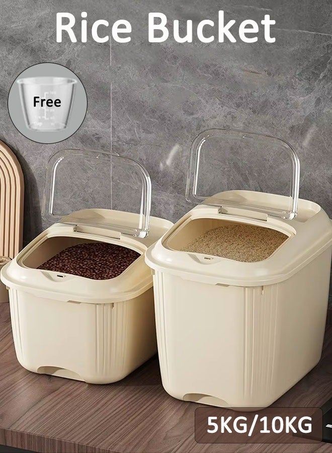 Reelyo 5/10kg Rice Bucket Rice Storage Container with Measuring Cup Food Dispenser Rice Container Household Rice Bucket Rice Holder Bin for Kitchen Pantry Storage - Image 1