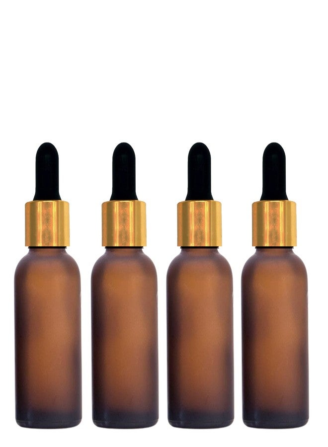 Devinez Multipurpose Frosted Amber Color Round Glass Bottle, 30 ml with Golden Black Glass Dropper (Pack of 4), for Beauty, Essential Oils, Blends, Skin Care, Travel, Toners, Cosmetic & DIY - Image 1