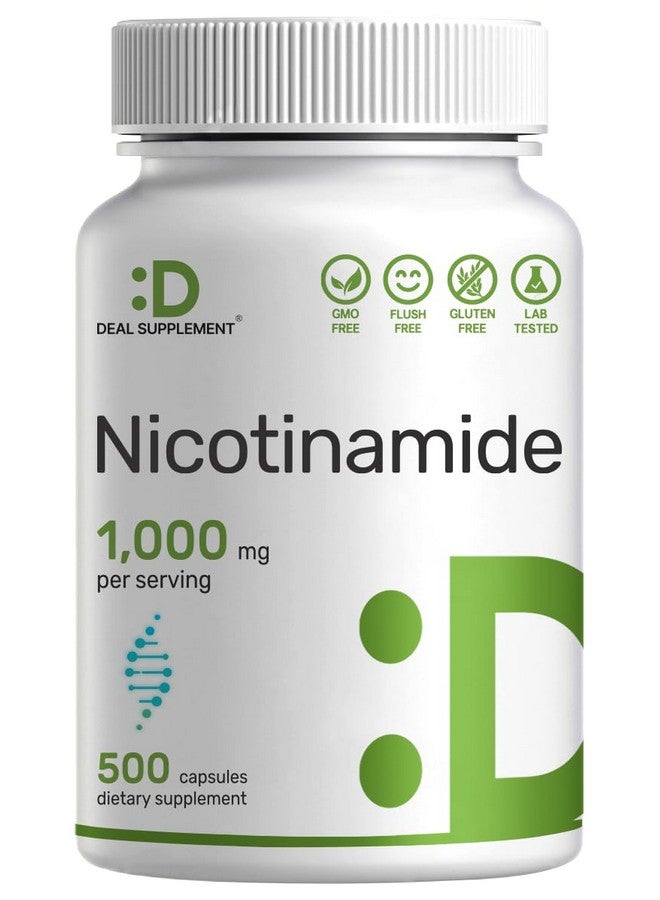 ملحق الصفقة فيتامين ب3 نيكوتيناميد 1000 ملغ لكل حصة - 500 كبسولة، نياسين خالي من الغلوتين، فيتامين ب3 أساسي - يدعم صحة البشرة وإنتاج الطاقة - غير معدل وراثيًا - Image 1
