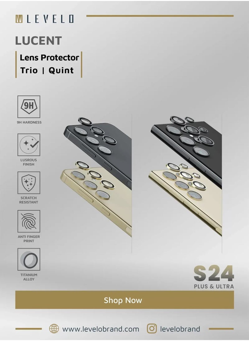 LEVELO - Samsung S24 Ultra Quint Camera Lens / Titanium Alloy / Anti Reflection Coating / Smooth Application / Crystal-Clear Optics / Anti- Fingerprint / Scratch Resistant / 9H Hardness - Titanium Gold - Image 1