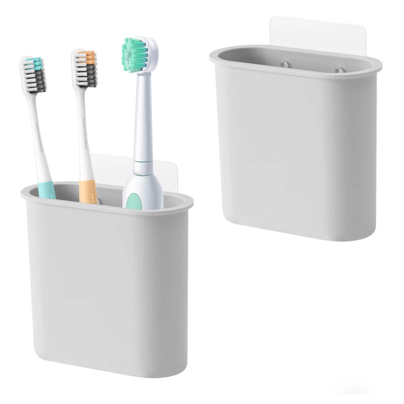 2 Packs Toothbrush Holders Wall Mounted Self Adhesive Tooth Brush Holder for Bathroom Electric Toothbrush Toothpaste Razor Bathroom AccessoriesGrey