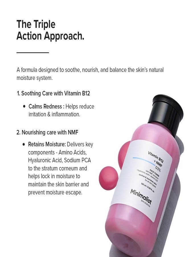 Minimalist Vitamin B12 + NMF 3% Face Toner for Women & Men| Toner for All Skin Types | Soothes & Nourishes Skin | With Hyaluronic Acid, Panthenol & Betaine | 120 ml - Image 4