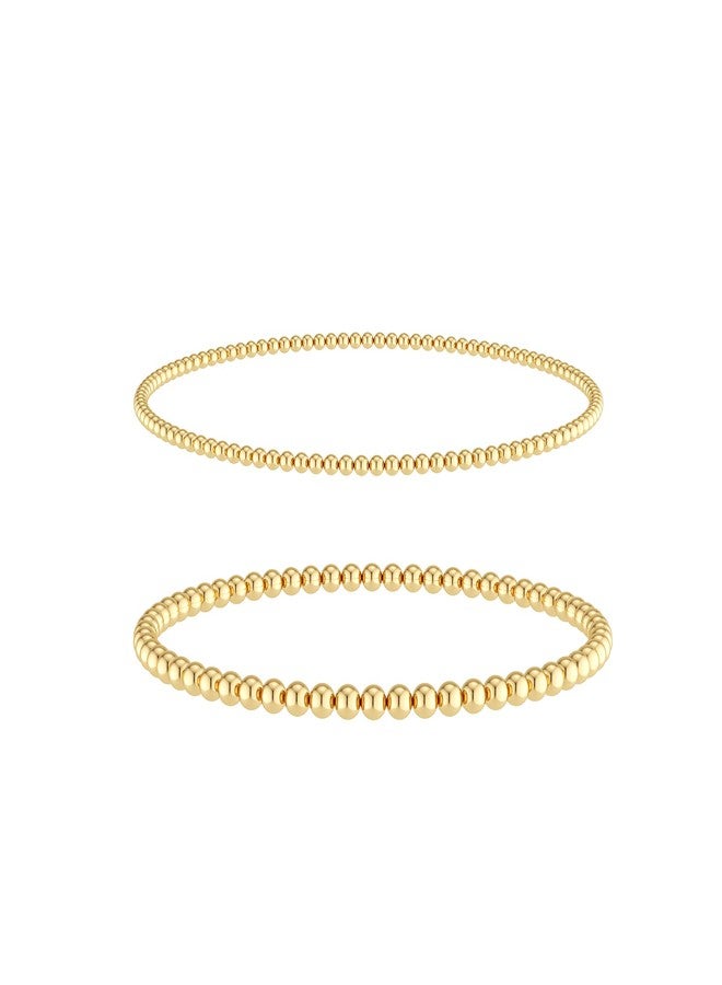 MBW Gold Beaded Bracelets for Women, 14K Gold Plated Bead Bracelet Stack Chian Link Bracelet Set Waterproof Jewlery Fashion Minimalist Dainty Jewelry Dupes for Women Trendy - Image 1
