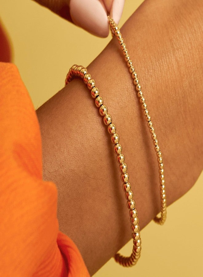 MBW Gold Beaded Bracelets for Women, 14K Gold Plated Bead Bracelet Stack Chian Link Bracelet Set Waterproof Jewlery Fashion Minimalist Dainty Jewelry Dupes for Women Trendy - Image 2