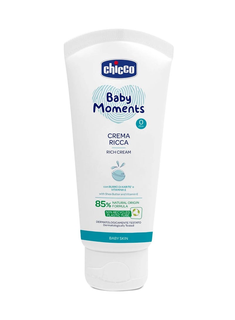 Chicco Baby Cream 100mL - Baby Moments Rich Cream with Shea Butter, Vitamin E, Omega 3 for Nourishing Dry Skin, 0M+