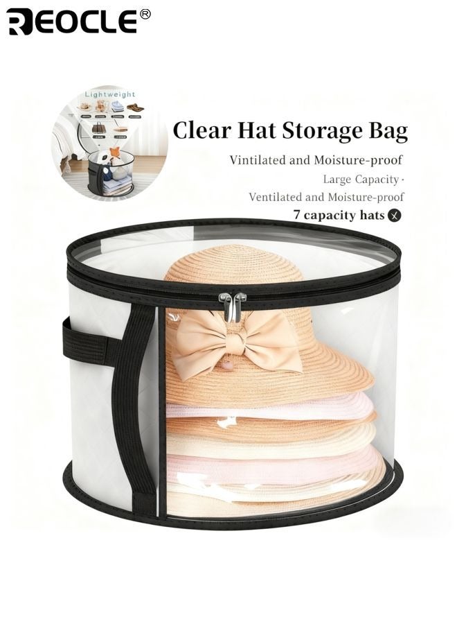 REOCLE Clear Hat Storage Bag with 7 Capacity Design and Carrying Handles Wide Hat Organizer Case with Dust Proof Feature for Closet Travel Use - Image 1