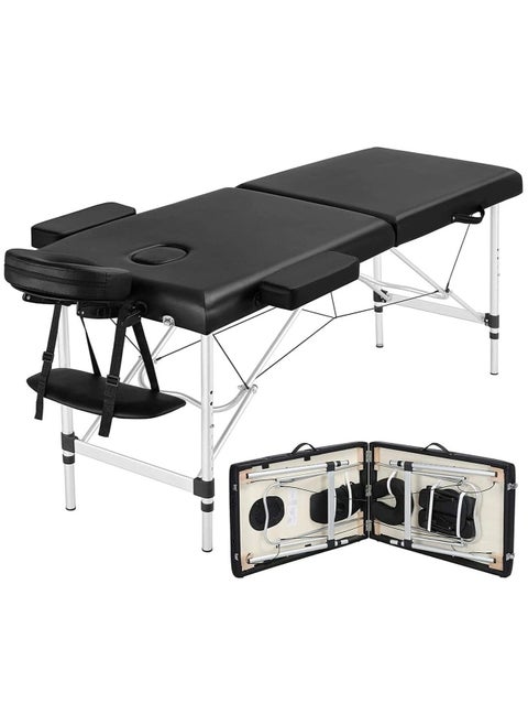 Portable Massage Table Professional Adjustable Folding Massage Bed with 3-part Wooden Frame Spa Bed Carrying Case Full Accessories Included