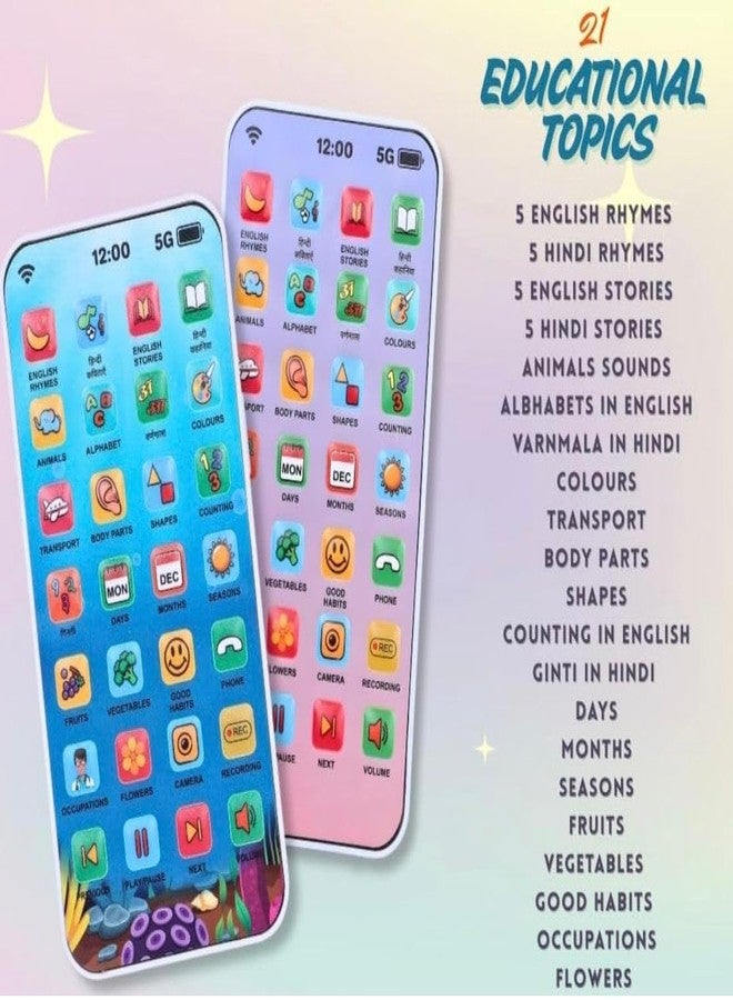 PN AVAN Play Craft EduPhone Educational Type-C Rechargeable Musical Toy 28 Functions, Alphabet, Numbers, Varnmala, Animal Sounds, Nursery Rhymes in English & Hindi for Age 2 Years to 10 Years (Green) - Image 4