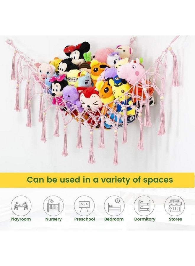 ecofynd Stuffed Soft Toy Organizer, Animal Toy Hammock, Hanging Cotton Storage, Boho Large Corner Plush Toys, Net Holder, Nursery Kids, Play Room, Bedroom, Kid Room (Pink, BH014) - Image 5