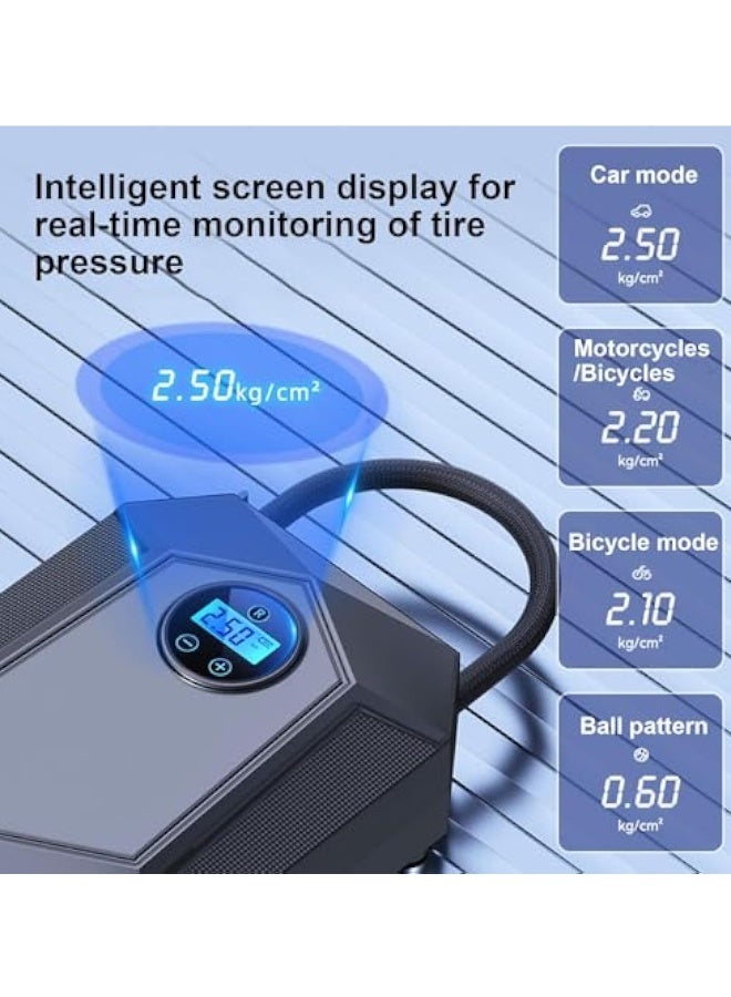 Car air Pump, Portable Air Compressor, Portable Tire Inflator, Air Compressor with Digital Screen LED Light, Digital Pressure Gauge, Tire Inflator for Bikes and Automobiles (Black) - Image 2