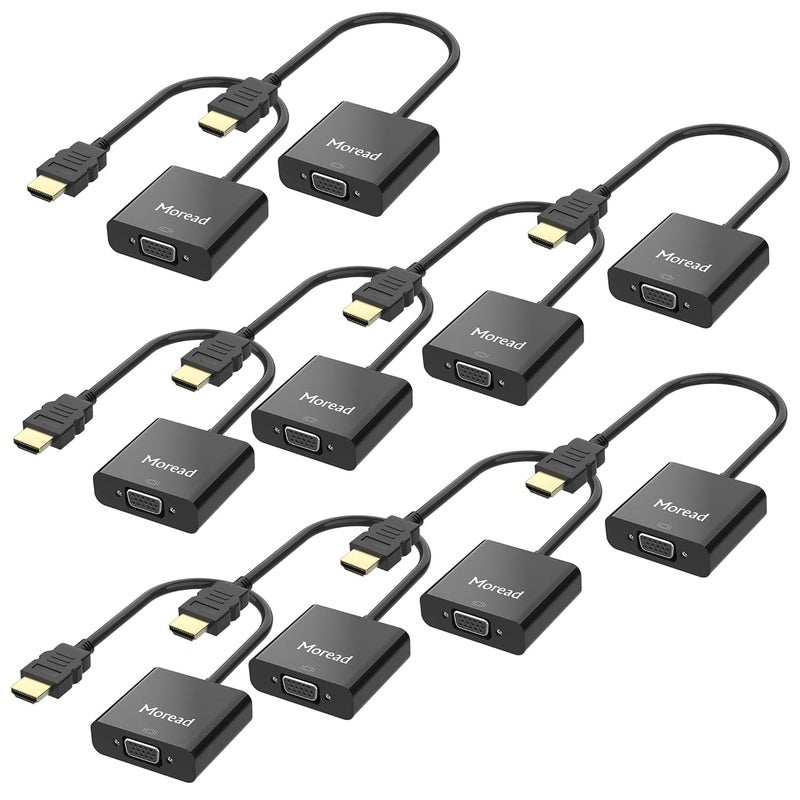 Moread Gold-Plated Active HDMI to VGA Adapter, 10 Pack, Male to Female with Micro USB Power Cable & 3.5mm Audio Port Cable for PS4, MacBook Pro, Mac mini, Apple TV - Image 1
