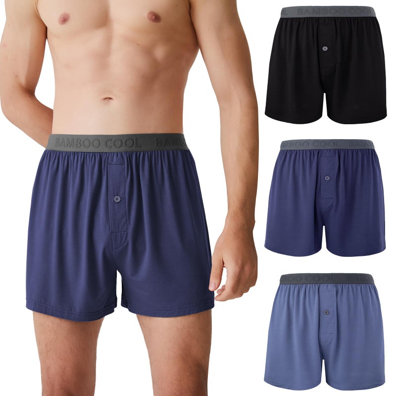 BAMBOO COOL Mens Boxer Shorts Underwear Soft Comfortable Breathable Knit Boxers Short for Men (3 Pack), XX-Large - Image 1