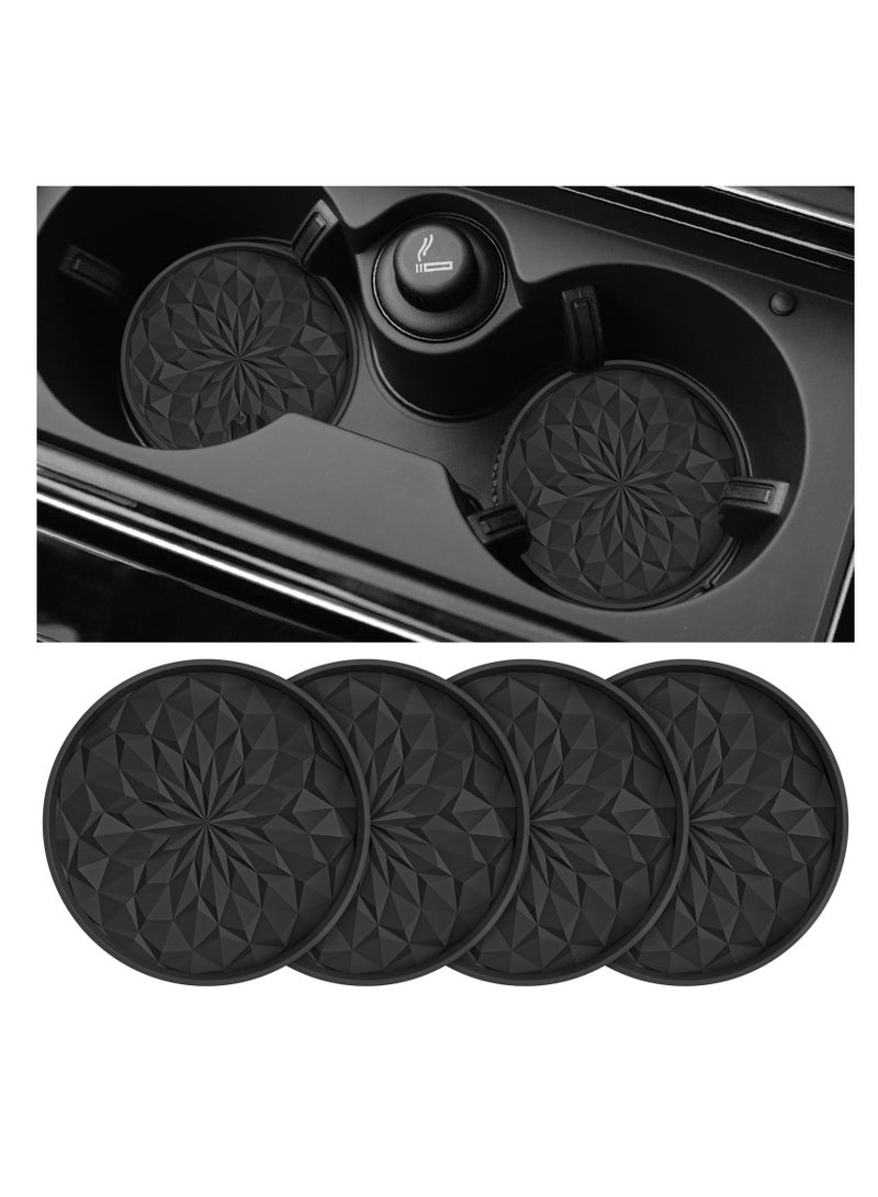 Excefore Car Cup Coaster, 4 Pack Silicone Car Coasters, Universal Insert Coasters, Non-Slip Recessed Car Interior Accessories, Car Cup Holder for Most Cars, Black - Image 1