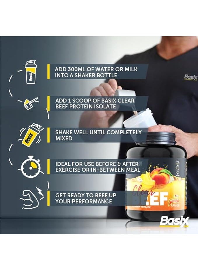 Basix Clear Beef Protein Isolate Peach Ice Tea 33 Servings,998g – Refreshing High-Protein Lean Muscle Drink - Image 3