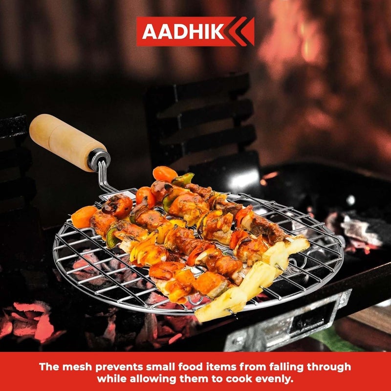 AADHIK Papad Jali Roast, Paneer Grill, Roti Maker, Barbeque Round Jali Roaster Chapati Toast Grill Wooden Handle Vegetable tandoor net, Baigan Bharta - Image 3