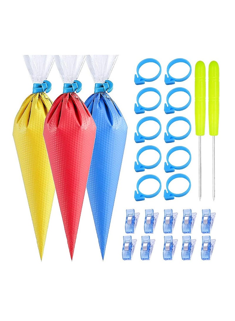 Yakumuz 122Pieces Tipless Piping Bags – Yakumuz 100pcs Disposable Piping Pastry Bag for Royal Icing/Cookies Decorating - 10 Pastry Bag Ties,10 Clips &2 Scriber Needle - Best Cookie/Cake Decorating Tools (10 Inch) - Image 1