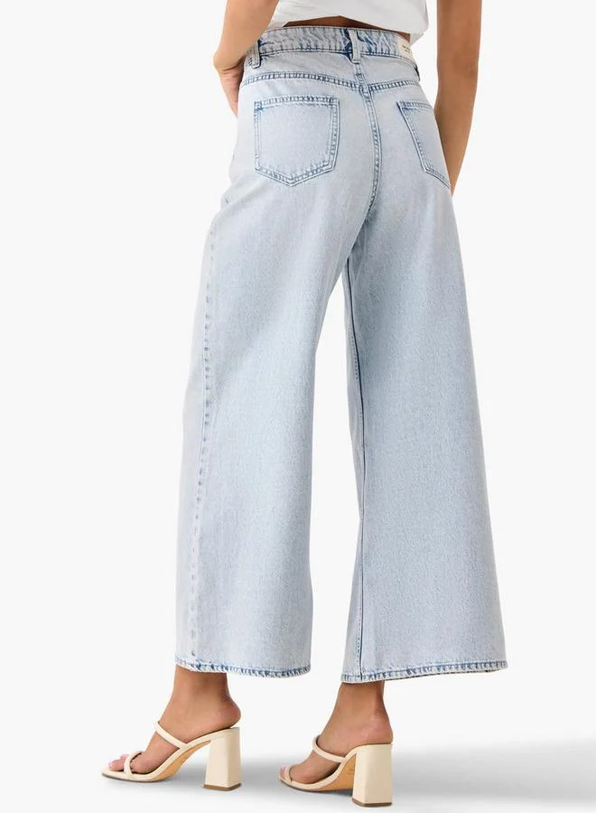 Splash FAV BLUE Wide Leg Mid Rise Jeans Cotton for Women | Best Price UAE