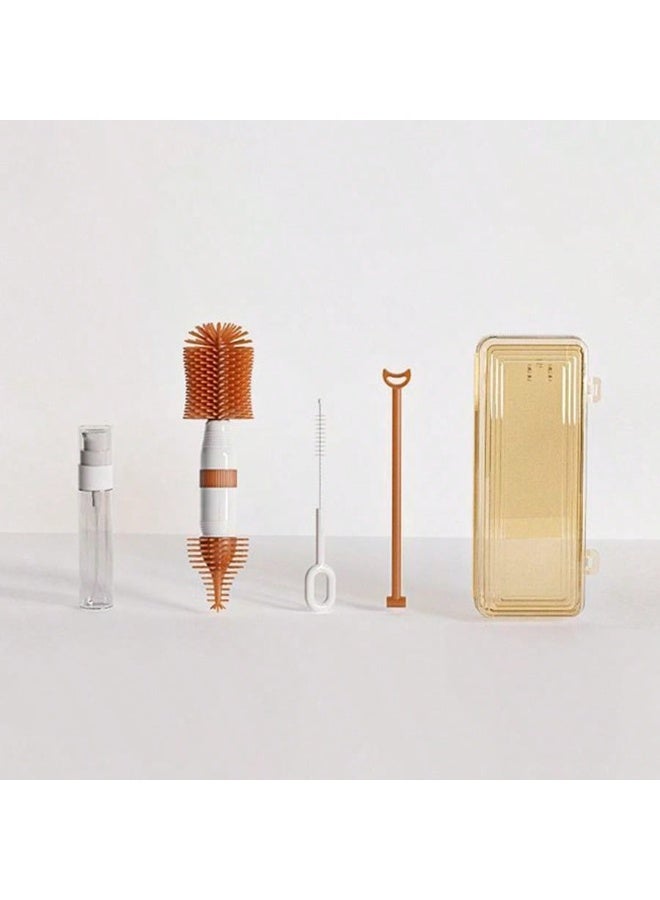 Bebiland Portable Silicone Baby Bottle Brush Set for Baby, Newborn  Baby Bottles Brush Set, Include Silicone Bottle Brush, Silicone Nipple Brush, Straw Brush, Soap Dispenser and Storage Box, Travel Bottle Cleaner Brush, Suit for  for Travel and Home (Yellow) - Image 2