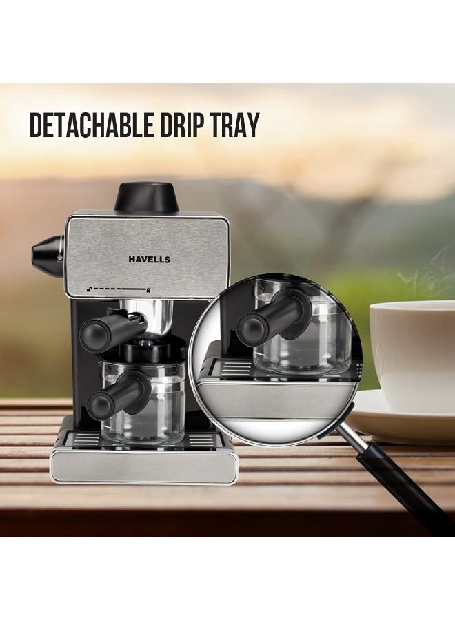 Havells Donato Espresso 800-950 Watt Stainless Steel Coffee Maker (Silver/Black) - Image 4