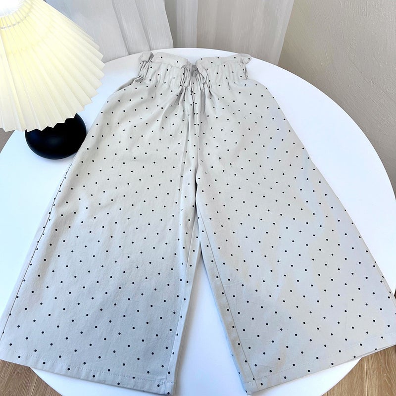 Childrens Skirt 2025 Spring Female Baby Korean Style Lace Plaid Long Skirt Childrens Long Sleeve Casual Loose Blouse dress Matching polka dot wide-leg pants