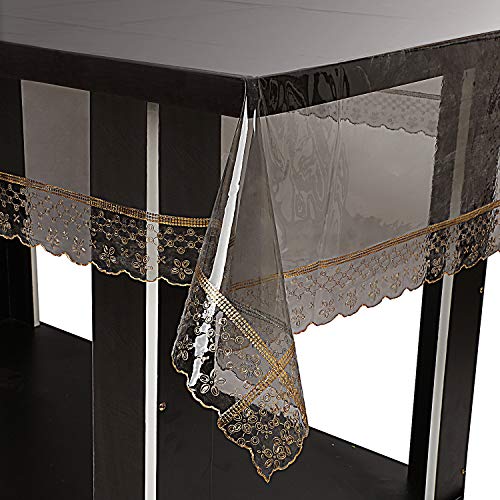 Oriental Weavers OrientalWeavers Plastic Rectangular 2-Seater Centre/Teapoy Tables Cover (40x60 in) - Waterproof, Extra Thick & Soft Tablecloth with Golden Lace - Transparent - Image 1