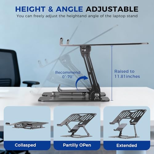 Lajou Ergonomic 2-in-1 Laptop Phone Stand for Desk, Adjustable Riser, Sturdy and Portable, Fits All Laptops and Phone (Black) - Image 5