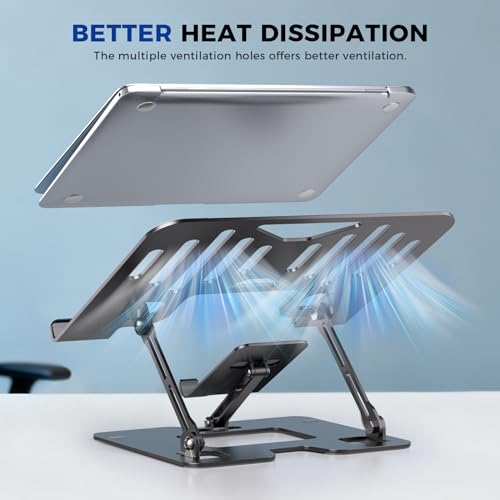 Lajou Ergonomic 2-in-1 Laptop Phone Stand for Desk, Adjustable Riser, Sturdy and Portable, Fits All Laptops and Phone (Black) - Image 4