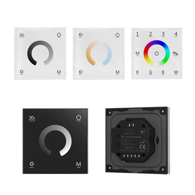 1PCS DC12V 24V Wall-Mounted Touch Screen LED Controller with dimmable 2.4G Remote Control for 5050 Monochrome/CCT/RGB/RGBW Light Strips(RT7 Remote) - Image 2