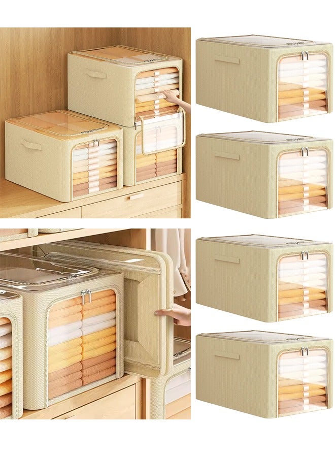 DUNISO 4 PCS oversized foldable clothing storage organizer boxes with transparent windows, clothing storage boxes with handles, wardrobes, bedroom drawers organizer, Oxford cloth steel frame rectangular clothing storage box  - Image 1