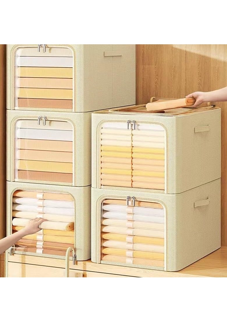 DUNISO 4 PCS oversized foldable clothing storage organizer boxes with transparent windows, clothing storage boxes with handles, wardrobes, bedroom drawers organizer, Oxford cloth steel frame rectangular clothing storage box  - Image 3