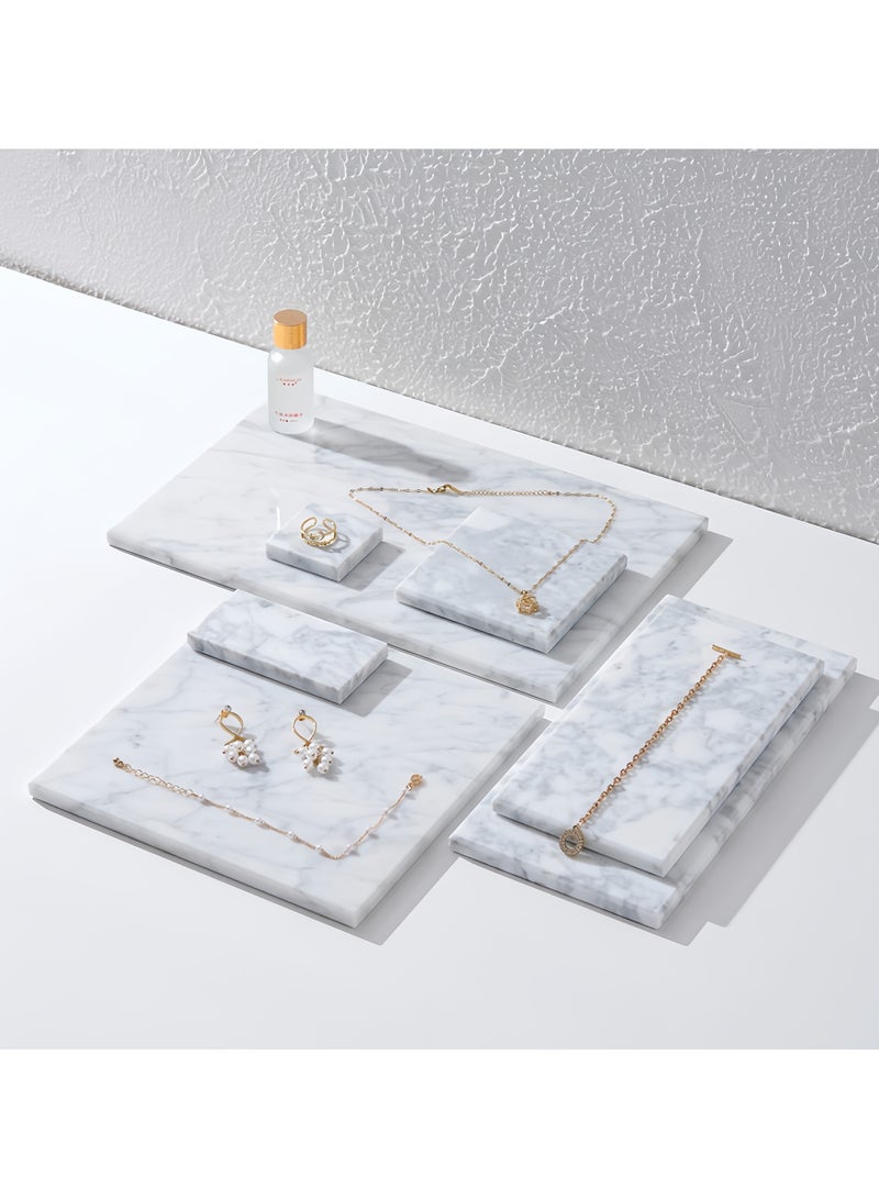 FUKE Natural Marble Tray Bathroom White Marble Rectangular Vanity Tray Trays Stone Tray for Jewelry,Cosmetics,Candles,Lotion,Perfume - Image 1