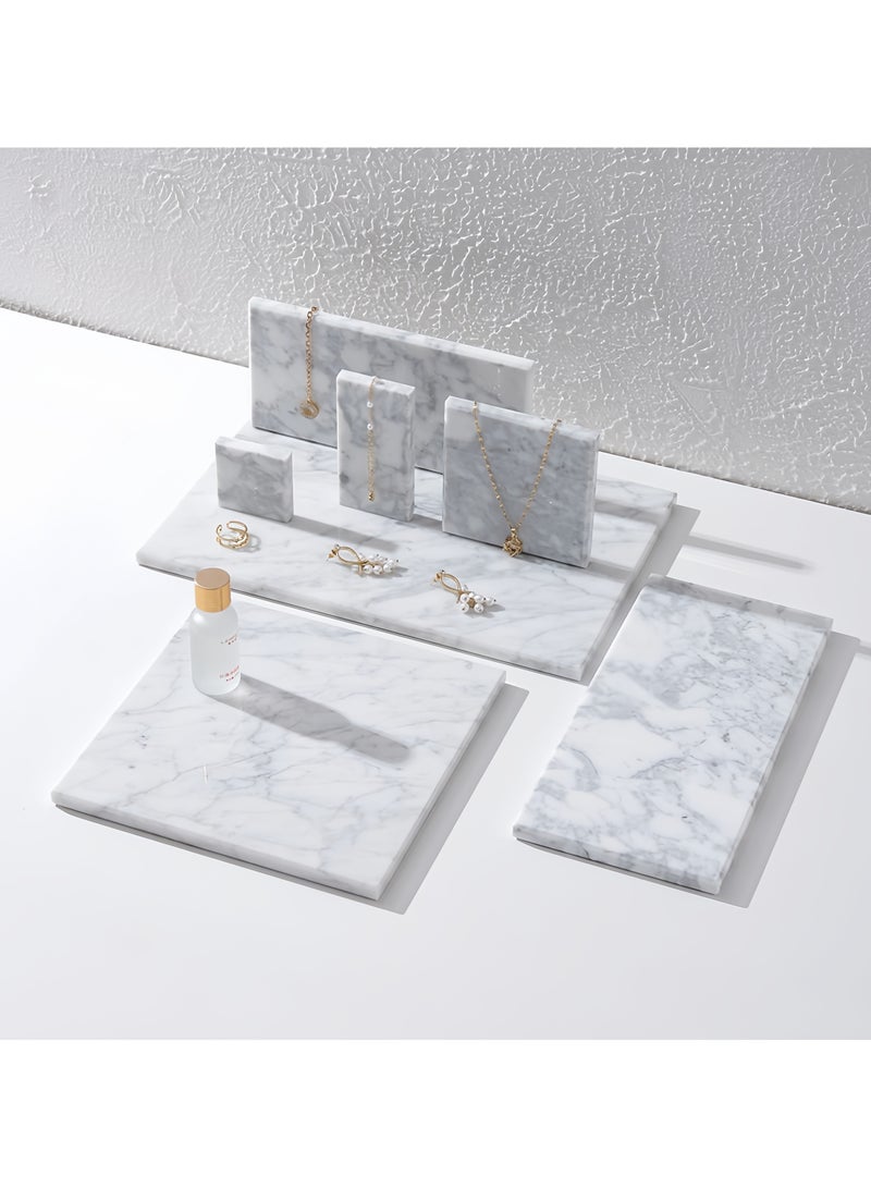 FUKE Natural Marble Tray Bathroom White Marble Rectangular Vanity Tray Trays Stone Tray for Jewelry,Cosmetics,Candles,Lotion,Perfume - Image 2