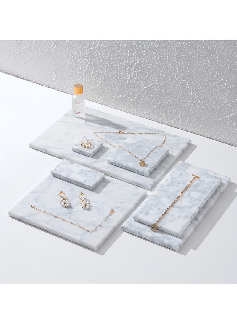FUKE Natural Marble Tray Bathroom White Marble Rectangular Vanity Tray Trays Stone Tray for Jewelry,Cosmetics,Candles,Lotion,Perfume - Image 3