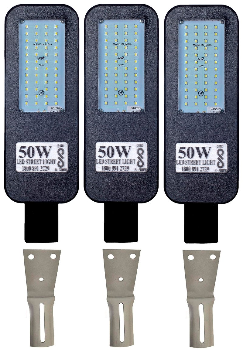 PE 50 Watts LED Waterproof Street Outdoor Light IP65, 140 Per watt Lumens with 3 Wall Clamps and 2 Years Warranty (Pack of 3) - Image 1