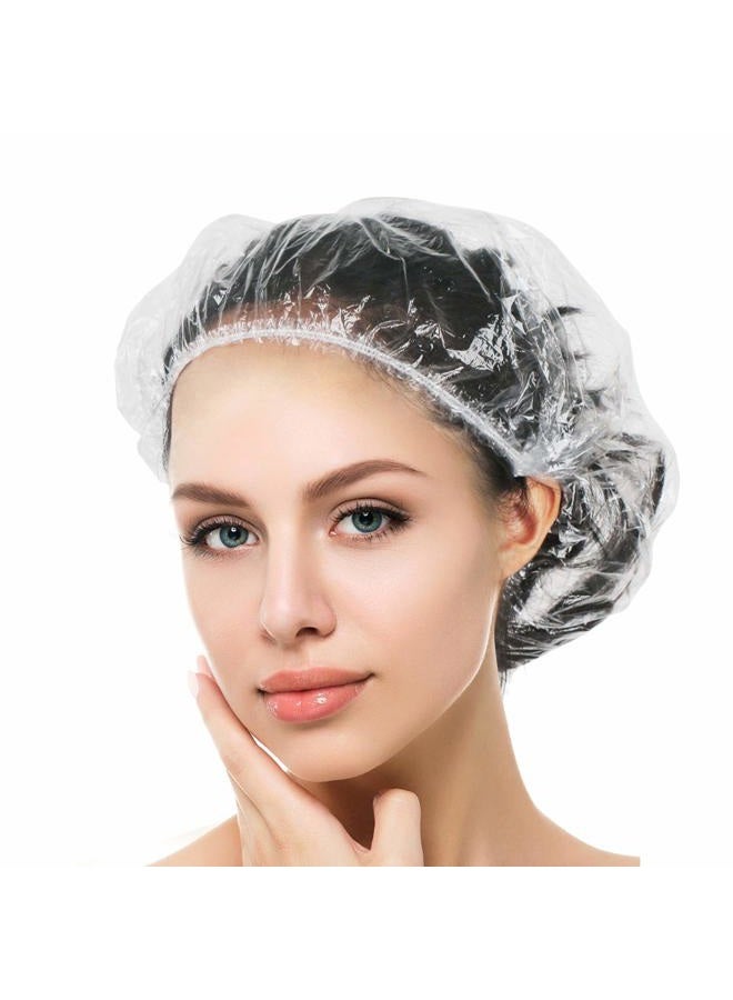 Auban 50 PCS Shower Cap Disposable,Bath Caps Larger Thick Clear Waterproof Plastic Elastic Hair Bath Caps For Women Hotel Travel Essentials Accessories Deep Conditioning Hair Care(19.3") - Image 1