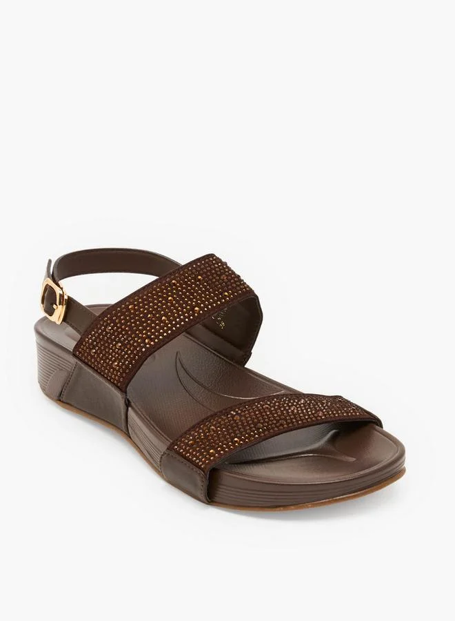Flora Bella By Shoexpress BROWN Women Embellished Wedge Heel Sandals for Women | Best Price UAE