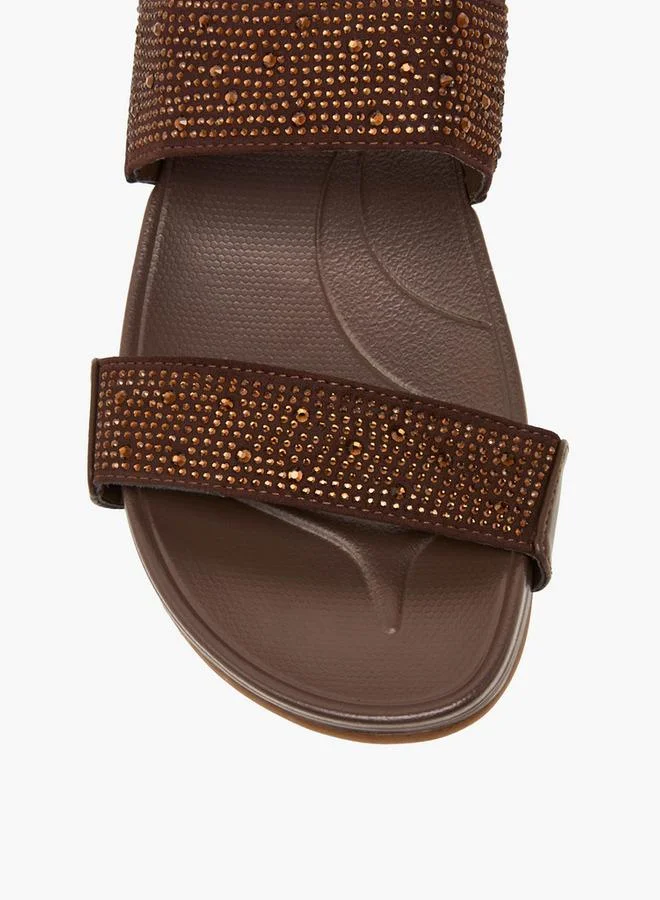 Flora Bella By Shoexpress BROWN Women Embellished Wedge Heel Sandals for Women | Best Price UAE