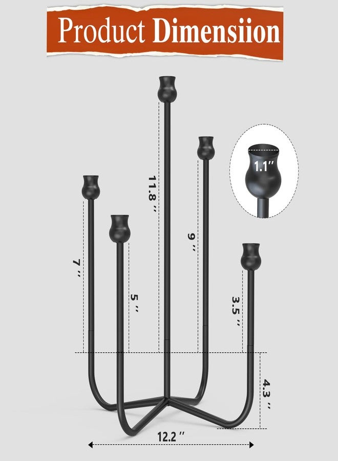 SSNEWOG 16-inch Candlestick Holders，5-Arm Taper Candle Holder Stand ，Vintage Home Decor for Weddings, Parties, Thanksgiving & Halloween（ Matte Black） - Image 2