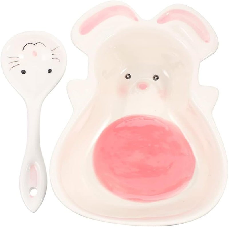 BinaryABC Rabbit Bunny Ceramic Bowl Food Bowl Fruit Salad Dessert Serving Bowl With SpoonEaster Bunny Party Supplies Tableware SetEaster Table Decor - Image 1