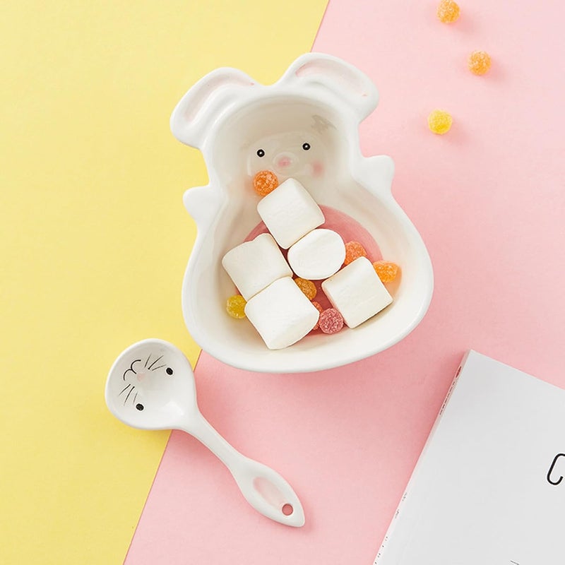 BinaryABC Rabbit Bunny Ceramic Bowl Food Bowl Fruit Salad Dessert Serving Bowl With SpoonEaster Bunny Party Supplies Tableware SetEaster Table Decor - Image 2