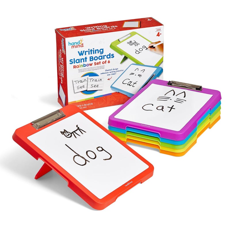hand2mind Rainbow Writing Slant Boards, Desktop Whiteboard Clipboards, Reusable Handwriting Practice for Kids, Learn to Write Letters, Classroom Teacher Supplies, Multicolored, Set of 6 - Image 1