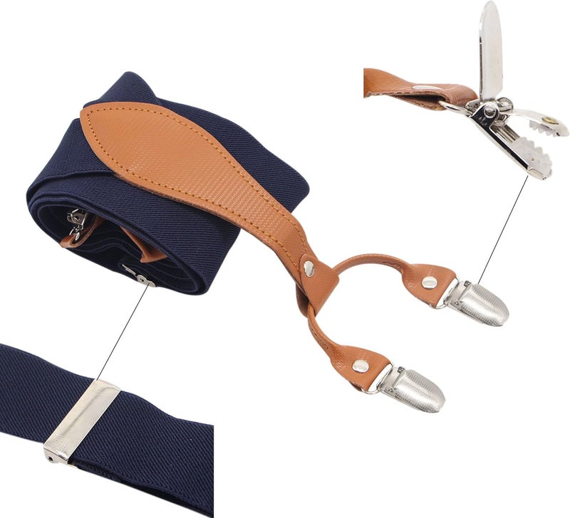 Timiot Mens Suspender Wide Leather 6 Metal Clips Adjustable Straps Y Shape - Image 2
