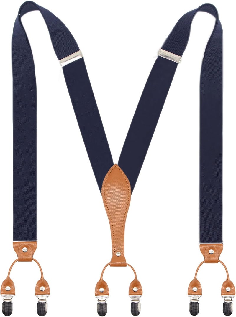 Timiot Mens Suspender Wide Leather 6 Metal Clips Adjustable Straps Y Shape - Image 1