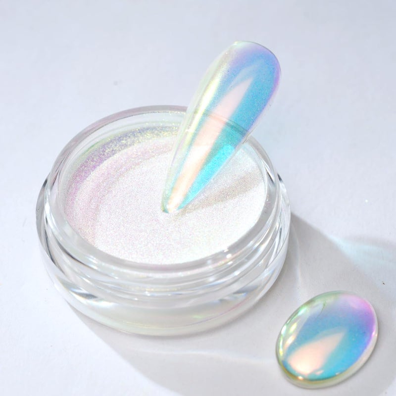 PrettyDiva Mermaid Chrome Nail Powder  Unicorn Chrome Nails Powder Aurora Iridescent Powder Pigment for Nails Opal Mica Powders Sunset Chrome Nail Powder Manicure Pigment