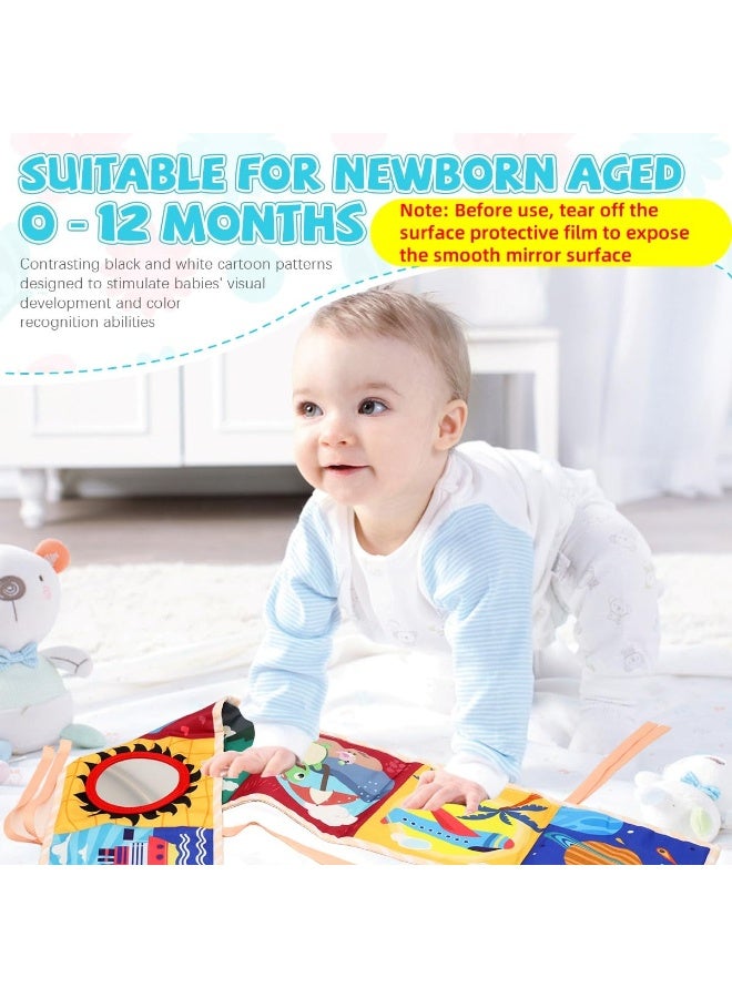 Colorful Cloth Book Toy With Mirror For Kids, Double-sided Crib Tummy Time Toys for Babies, High Contrast Montessori Visual Stimulation Washable Baby Toys, Newborn Babies Boy Girl Gift - Image 3