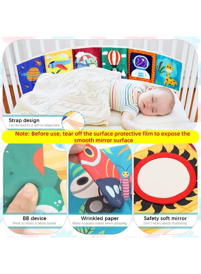 Colorful Cloth Book Toy With Mirror For Kids, Double-sided Crib Tummy Time Toys for Babies, High Contrast Montessori Visual Stimulation Washable Baby Toys, Newborn Babies Boy Girl Gift - Image 1