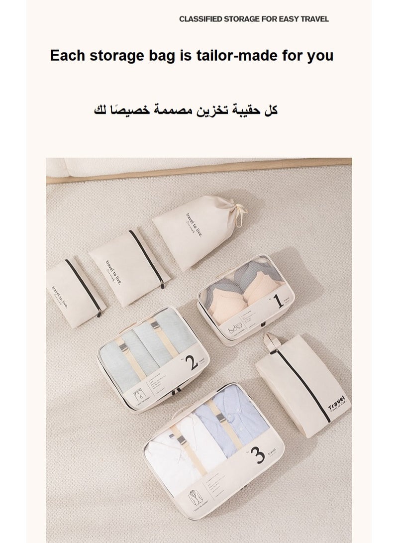 شيكسين منظمات أمتعة مكونة من 7 قطع، حقيبة تخزين ملابس سفر مقاومة للماء مع أحزمة للحفاظ على الملابس نظيفة ومرتبة، مناسبة للحج/العمرة، وتخزين الثياب، مع جيوب ضغط ومساحة تخزين بسحاب، منظمات تعبئة الأمتعة والملابس. - Image 3