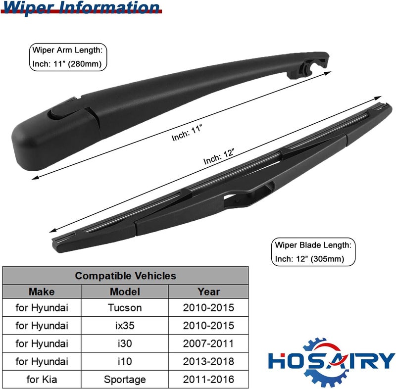 HOSAIRY مجموعة شفرة ذراع المساحات الخلفية HOSAIRY لهيونداي وكيا - Image 2
