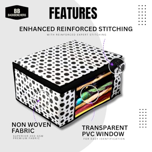 BB BACKBENCHERS Saree Cover/Bags/Organizer For Wardrobe - Foldable Saree Covers With Zip, Multipurpose Storage Bag For Suit, Lehanga, Dress Packing With Transparent Window, Pack of 6 (POLKA-DOT) - Image 5