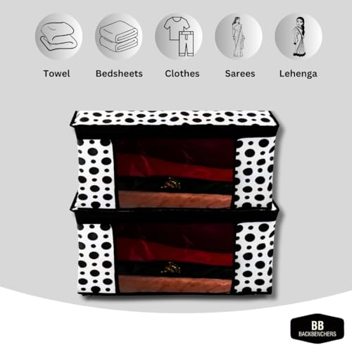 BB BACKBENCHERS Saree Cover/Bags/Organizer For Wardrobe - Foldable Saree Covers With Zip, Multipurpose Storage Bag For Suit, Lehanga, Dress Packing With Transparent Window, Pack of 6 (POLKA-DOT) - Image 3